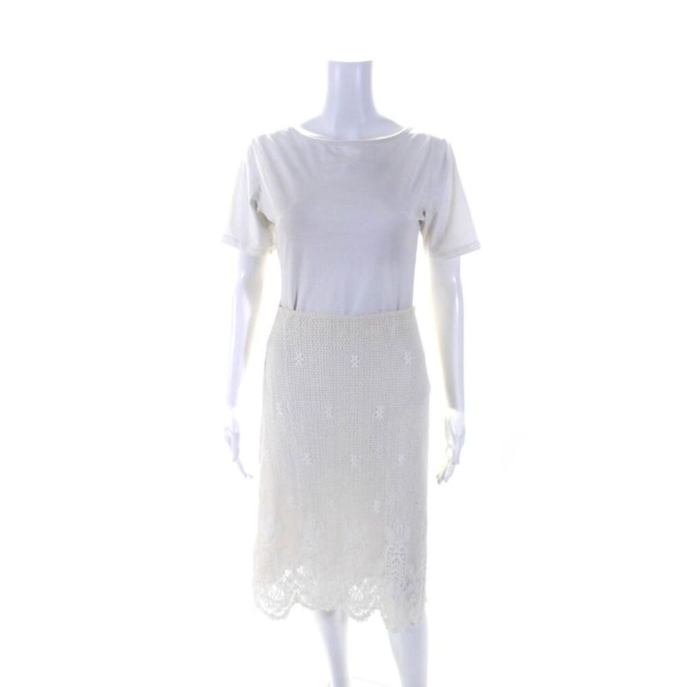 Christiane Celle Womens Floral Embroidered Zippered A-Line Skirt White Size 0